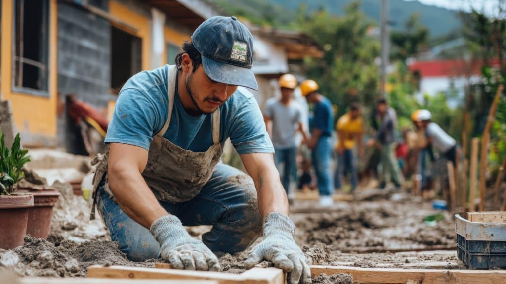 Latin american volunteers working hard at a charity project
